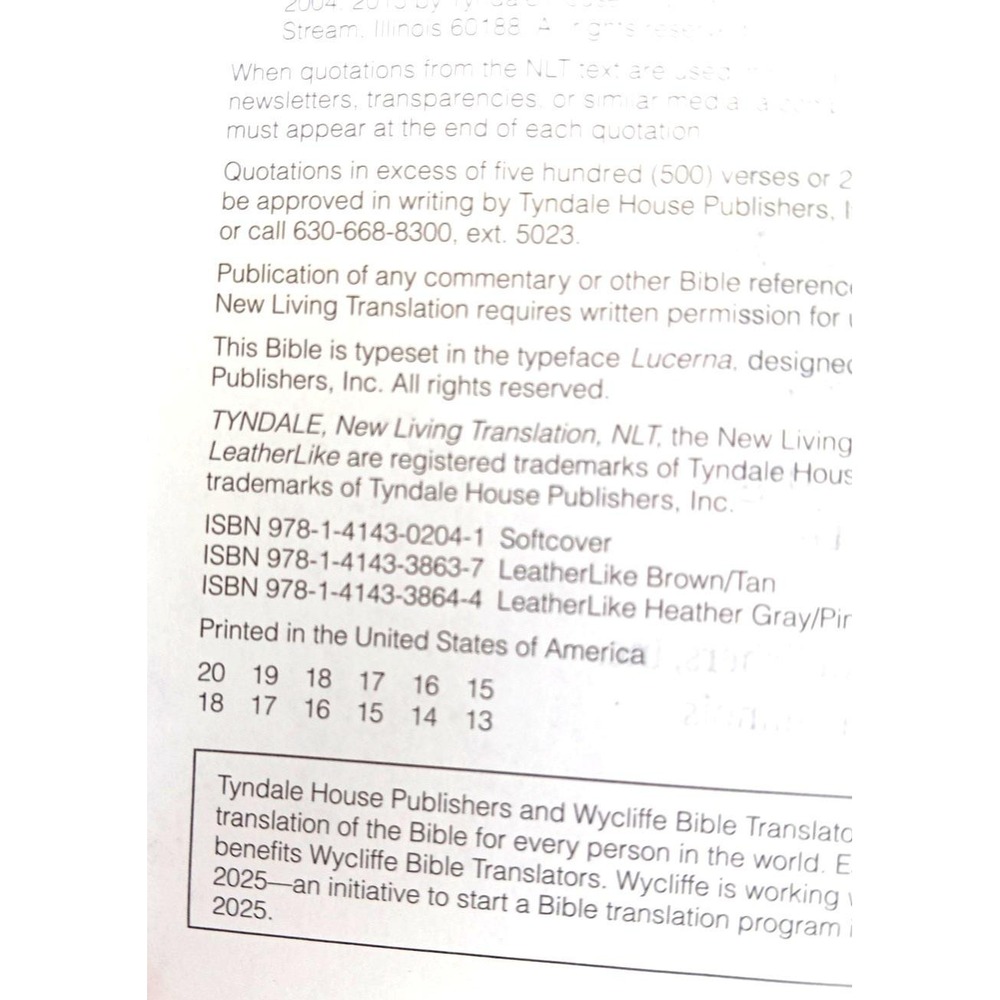 The One Year Study Bible NLT 2004 Paperback – Tyndale House – Daily Reading Plan - Picture 5 of 12